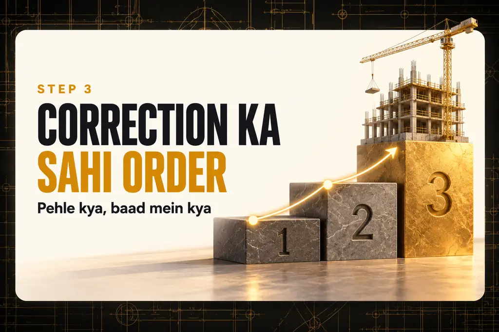 Step 3: Correction ka sahi order, pehle kya baad mein kya