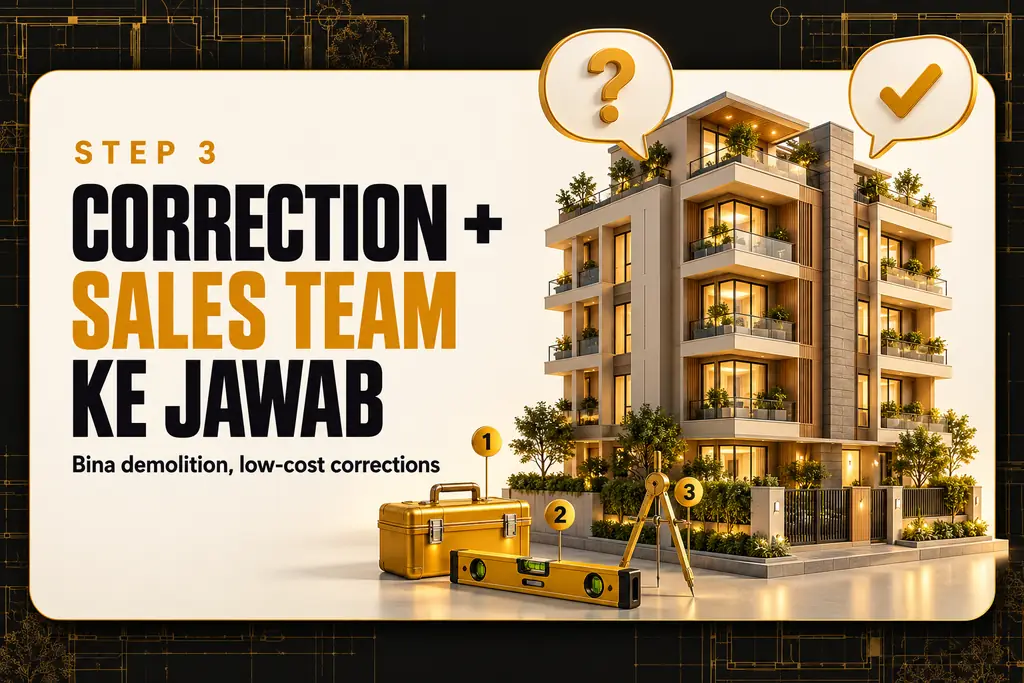 Step 3: Correction + sales team ke jawab, bina demolition low-cost corrections